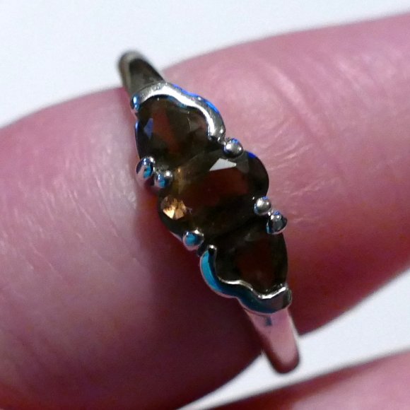 Smoky Quartz Sterling Silver-3 Stone Ring - Picture 12 of 12